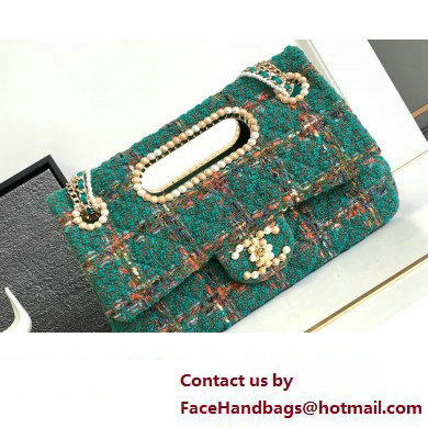 Chanel Wool and Silk Tweed, Glass and Wooden Pearls & Gold-Tone Metal Large Flap Bag with Top Handle AS4221 2023